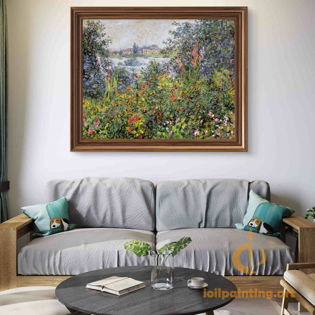 "Claude Monet's 'Garden at Giverny' - Premium Hand-Painted Oil Reproduction on Canvas"