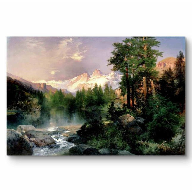 "Albert Bierstadt's 'Majestic Mountain Landscape' - Premium Hand-Painted Oil Reproduction on Canvas"