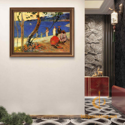"Paul Gauguin's 'Tropical Seascape with Figures' - Premium Hand-Painted Oil Reproduction on Canvas"