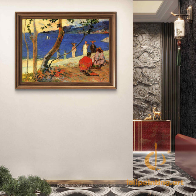 "Paul Gauguin's 'Tropical Seascape with Figures' - Premium Hand-Painted Oil Reproduction on Canvas"