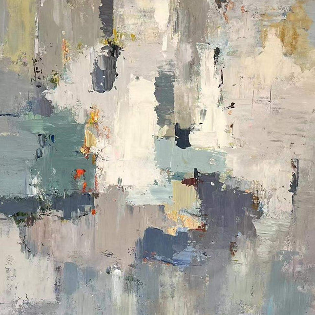 Modern Abstract Oil Painting - Textured Gray and Gold Wall Art for Calming Interiors