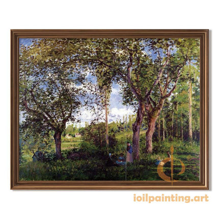 "Camille Pissarro's 'Sunlit Meadow Through Towering Trees' - Hand-Painted Impressionist Oil Painting Reproduction"