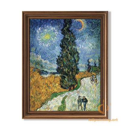 "Vincent van Gogh's 'Road with Cypress and Star' - Premium Hand-Painted Oil Reproduction on Canvas"