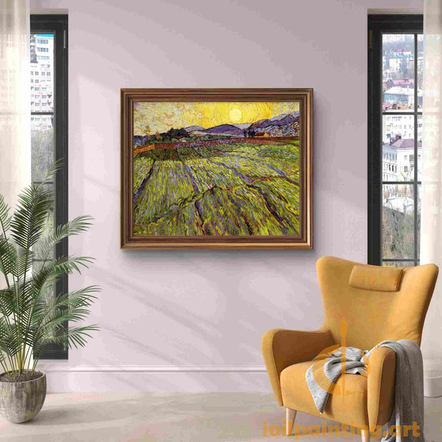 "Vincent van Gogh's 'Sunlit Fields with Crimson Fence' - Premium Hand-Painted Oil Reproduction on Canvas"