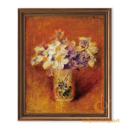 "Pierre-Auguste Renoir's 'Floral Elegance' Oil Painting Reproduction - Classic Still Life with Vase and Blossoms"