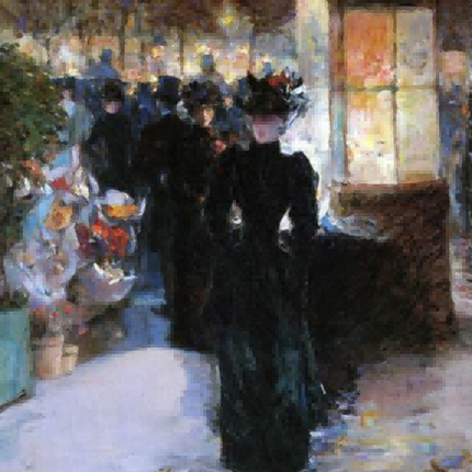 "Childe Hassam's 'Elegant Ladies in Vintage Street Scene' - Hand-Painted Classical Oil Painting Reproduction"