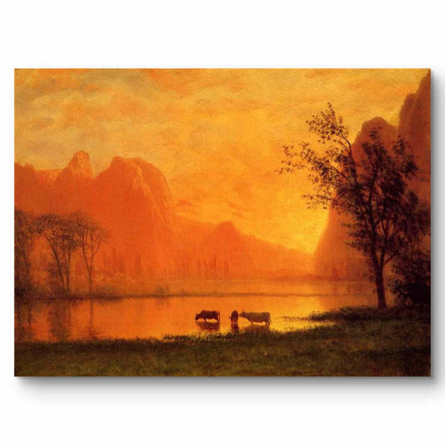 "Albert BIerstadt's 'Evening Pastoral' - Hand-Painted Landscape Oil Painting Reproduction"