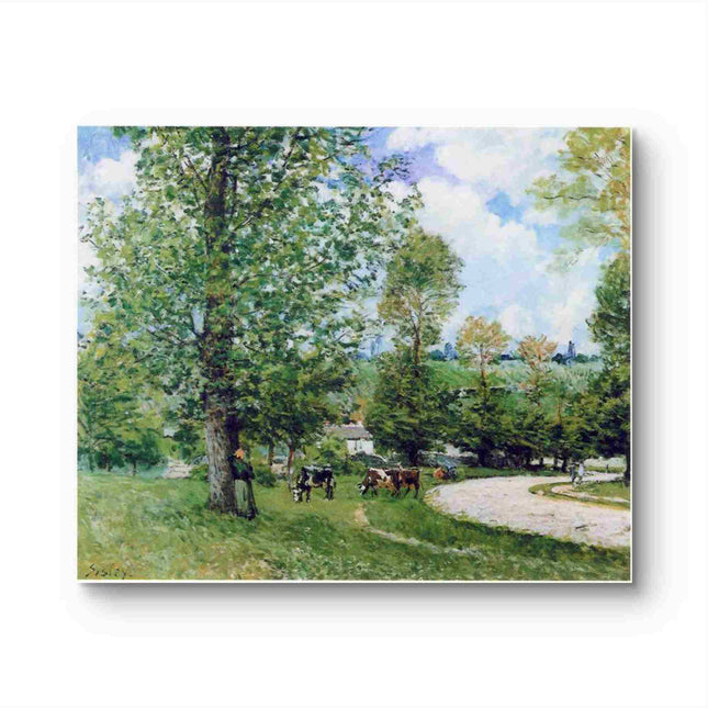 "Alfred Sisley's 'Pastoral Repose' - Hand-Painted Rural Landscape Oil Painting Reproduction"