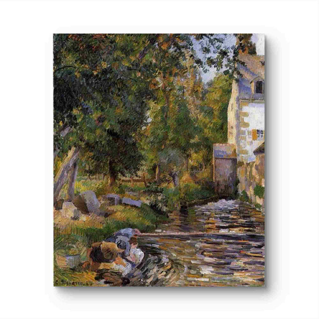 "Camille Pissarro's 'Women Washing by the Riverbank' - Hand-Painted Impressionist Oil Painting Reproduction"