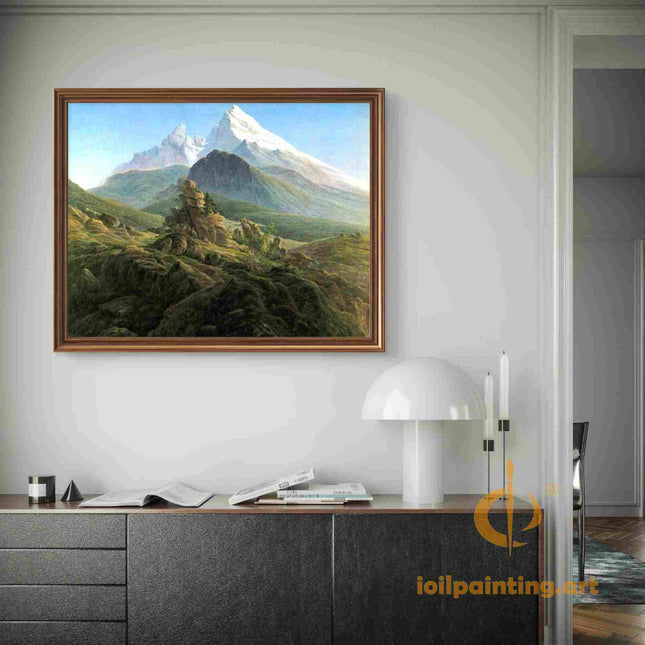 "Albert Bierstadt's 'Majestic Alpine Splendor' - Hand-Painted Landscape Oil Painting Reproduction"