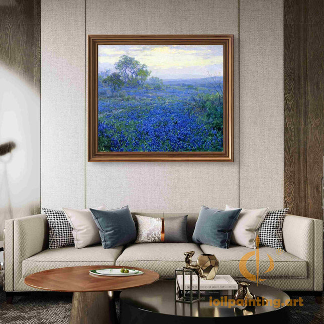 "Julian Onderdonk Inspired 'Texas Bluebonnet Field' - Premium Hand-Painted Oil Reproduction on Canvas"