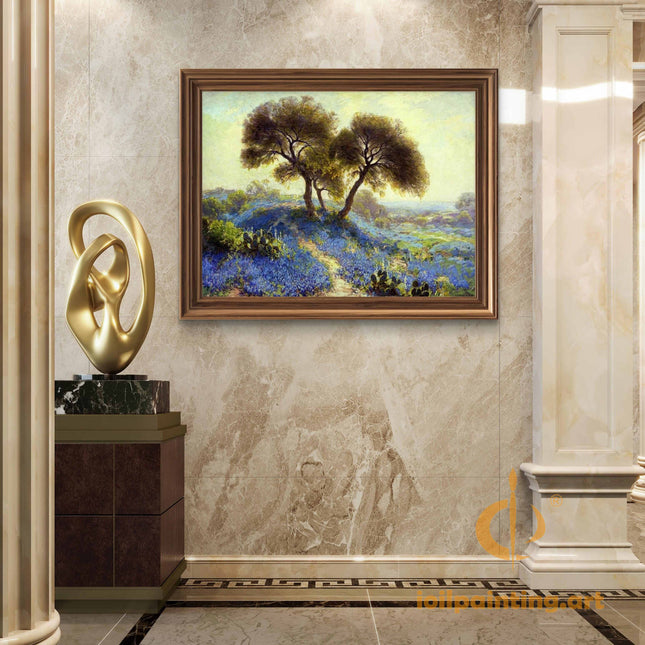 "Roberto Montenegro's 'Bluebonnet Serenity' - Premium Hand-Painted Oil Reproduction on Canvas"