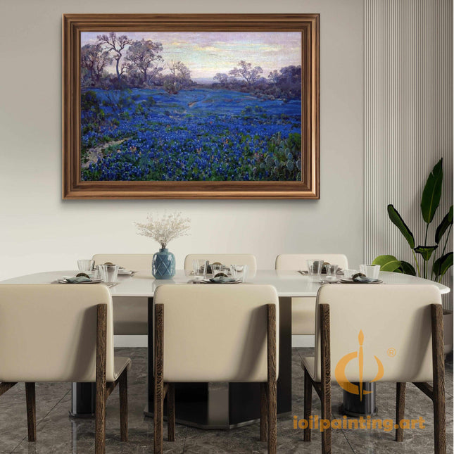 "Claude Monet Inspired 'Dreamy Blue Flower Field' - Premium Hand-Painted Oil Reproduction on Canvas"
