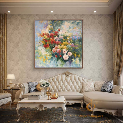 "Floral Explosion" Abstract Oil Painting - Vibrant Textured Wall Art for Modern Interiors