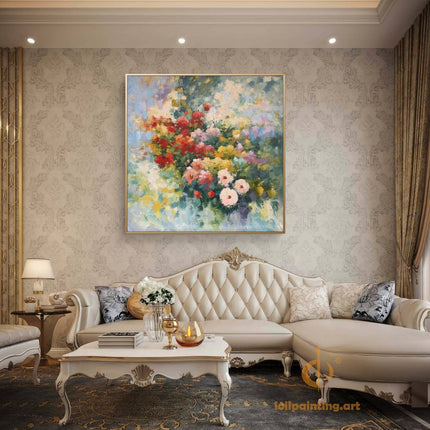 "Floral Explosion" Abstract Oil Painting - Vibrant Textured Wall Art for Modern Interiors