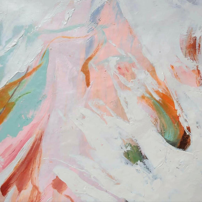 "Modern Abstract Oil Painting - Vibrant Pink, Mint & Orange Color Splash | Textured Canvas Wall Art for Contemporary Homes"