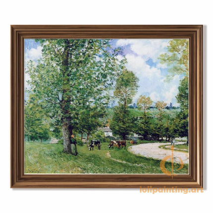 "Alfred Sisley's 'Pastoral Repose' - Hand-Painted Rural Landscape Oil Painting Reproduction"