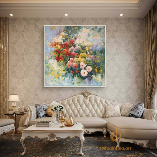 "Floral Explosion" Abstract Oil Painting - Vibrant Textured Wall Art for Modern Interiors