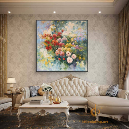 "Floral Explosion" Abstract Oil Painting - Vibrant Textured Wall Art for Modern Interiors