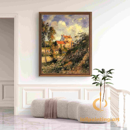 "Camille Pissarro's 'Sunlit Country Cottage' - Hand-Painted Impressionist Oil Painting Reproduction"