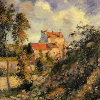 "Camille Pissarro's 'Sunlit Country Cottage' - Hand-Painted Impressionist Oil Painting Reproduction"