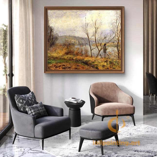 "Camille Pissarro's 'Tranquil Riverside with Bare Trees' - Hand-Painted Oil Painting Reproduction"