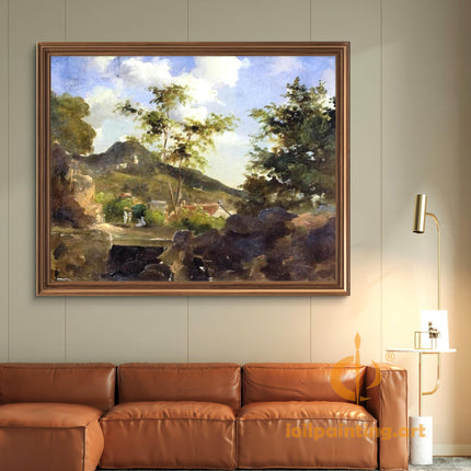"Camille Pissarro's 'Serene Village Landscape' - Hand-Painted Oil Painting Reproduction"