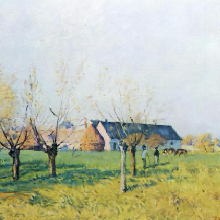 "Alfred Sisley's 'Springtime Village' - Hand-Painted Impressionist Oil Painting Reproduction"