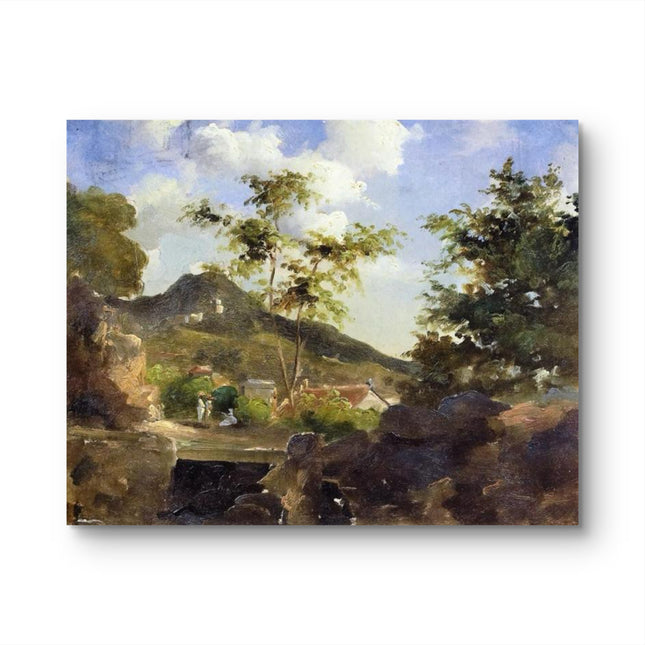 "Camille Pissarro's 'Serene Village Landscape' - Hand-Painted Oil Painting Reproduction"