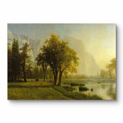 "Albert Bierstadt's 'Serene Lakeside Retreat' - Hand-Painted Landscape Oil Painting Reproduction"