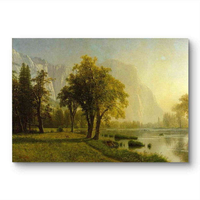 "Albert Bierstadt's 'Serene Lakeside Retreat' - Hand-Painted Landscape Oil Painting Reproduction"