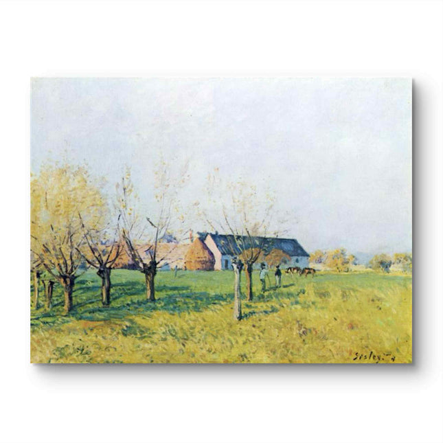 "Alfred Sisley's 'Springtime Village' - Hand-Painted Impressionist Oil Painting Reproduction"