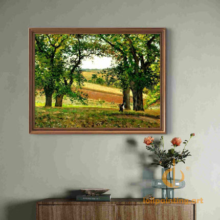 "Camille Pissarro's 'Golden Harvest Fields' - Hand-Painted Impressionist Oil Painting Reproduction"
