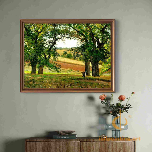 "Camille Pissarro's 'Golden Harvest Fields' - Hand-Painted Impressionist Oil Painting Reproduction"