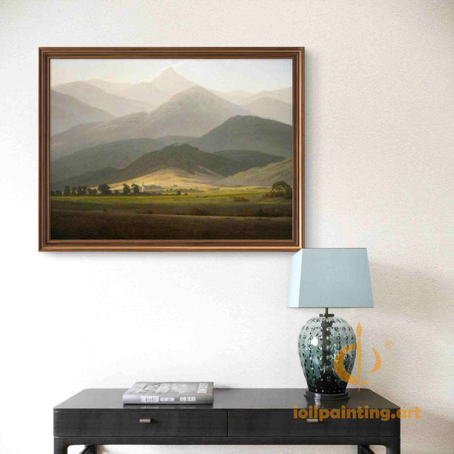 "Caspar David Friedrich's 'Classic Alpine Church' Landscape - Hand-Painted Oil Painting Reproduction"