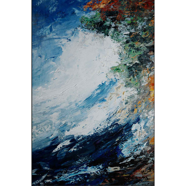 "Dramatic Ocean Wave Abstract Oil Painting - Bold Blue & White Seascape Art - Modern Coastal Wall Decor"