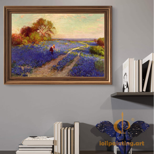 "Julian Onderdonk Inspired 'Woman in Bluebonnet Field' - Premium Hand-Painted Oil Reproduction on Canvas"