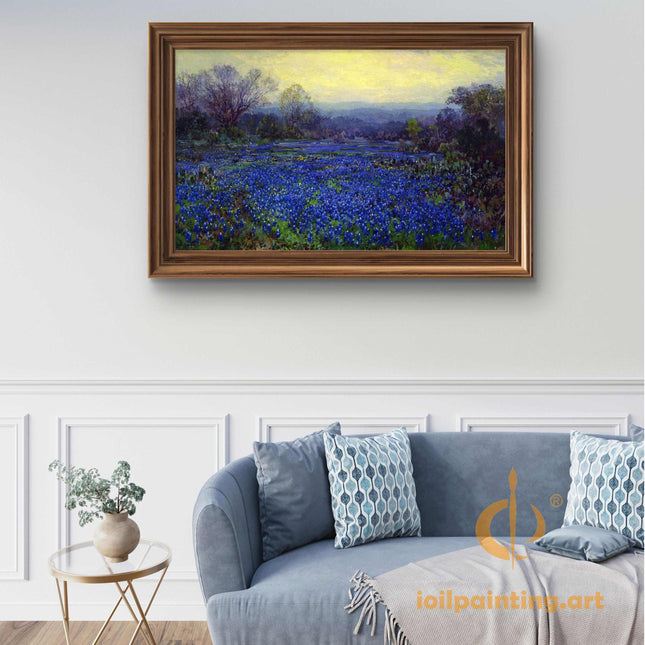 "Claude Monet Inspired 'Dreamy Blue Flower Field' - Premium Hand-Painted Oil Reproduction on Canvas"