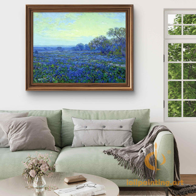 "Julian Onderdonk Inspired 'Texas Bluebonnet Field' - Premium Hand-Painted Oil Reproduction on Canvas"