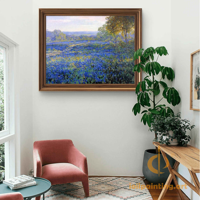 "Claude Monet Inspired 'Dreamy Blue Flower Field' - Premium Hand-Painted Oil Reproduction on Canvas"