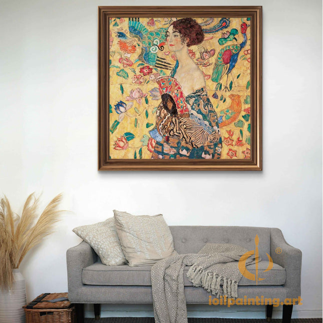 "Gustav Klimt's 'Woman with Peacocks' - Premium Hand-Painted Oil Reproduction on Canvas"