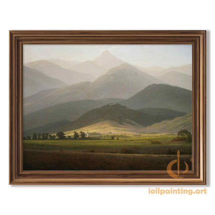 "Caspar David Friedrich's 'Classic Alpine Church' Landscape - Hand-Painted Oil Painting Reproduction"