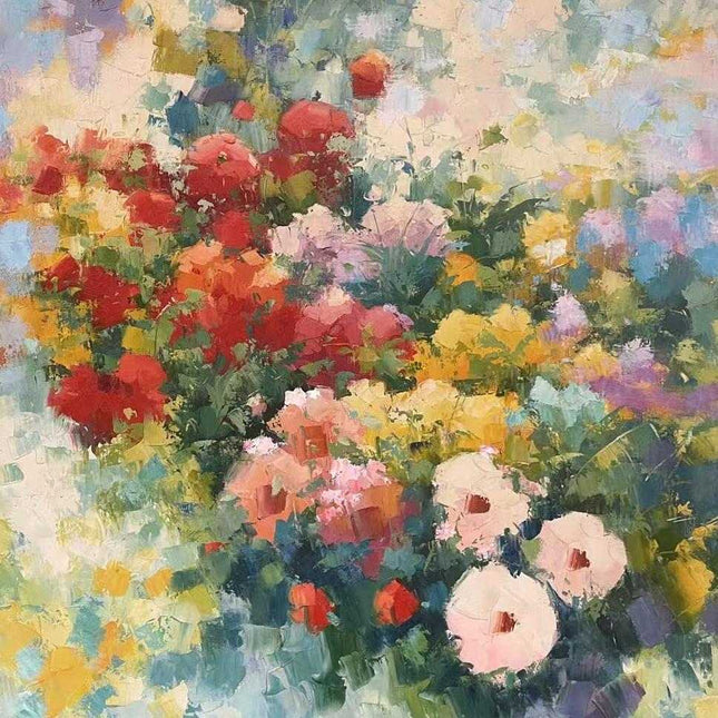 "Floral Explosion" Abstract Oil Painting - Vibrant Textured Wall Art for Modern Interiors