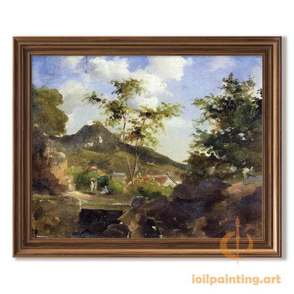 "Camille Pissarro's 'Serene Village Landscape' - Hand-Painted Oil Painting Reproduction"
