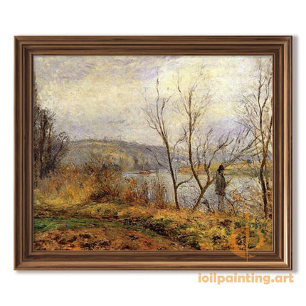 "Camille Pissarro's 'Tranquil Riverside with Bare Trees' - Hand-Painted Oil Painting Reproduction"
