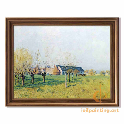 "Alfred Sisley's 'Springtime Village' - Hand-Painted Impressionist Oil Painting Reproduction"