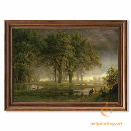 "Albert Bierstadt's 'Forest Serenity' - Hand-Painted Landscape Oil Painting Reproduction"