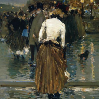 "Childe Hassam's 'Elegant Lady in 19th Century Street Scene' - Hand-Painted Impressionist Oil Painting Reproduction"