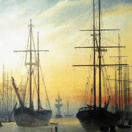 "William Turner's 'Golden Hour Harbor' - Hand-Painted Maritime Oil Painting Reproduction"