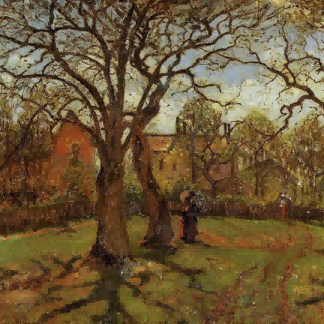 "Camille Pissarro's 'Tranquil Countryside with Majestic Trees' - Hand-Painted Impressionist Oil Painting Reproduction"